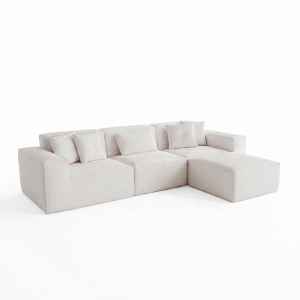 Solenza Mellow | 118" Cloud Modular 3-Seater Sectional + Ottoman | Washable Velvet Sofa