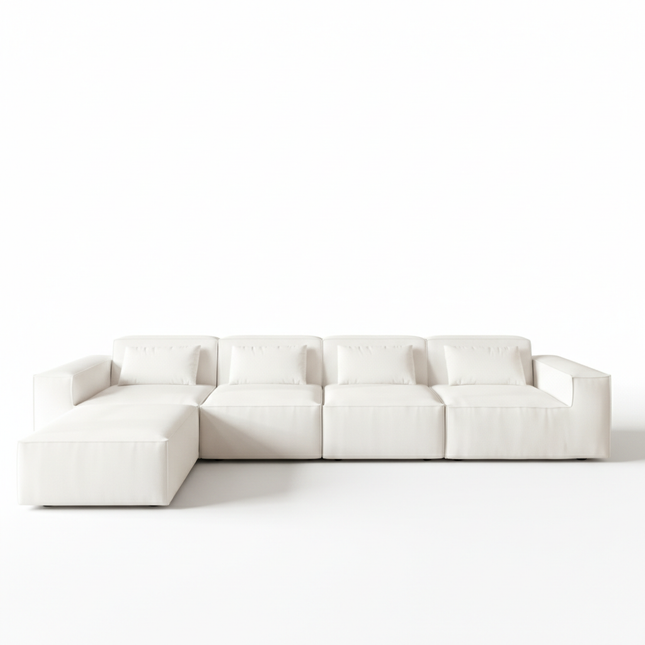 Solenza Mellow | 150" XL Cloud Modular 4-Seater Sofa + Ottoman | Washable Velvet Sofa