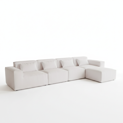 Solenza Mellow | 150" XL Cloud Modular 4-Seater Sofa + Ottoman | Washable Velvet Sofa