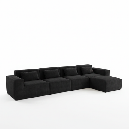 Solenza Mellow | 150" XL Cloud Modular 4-Seater Sofa + Ottoman | Washable Velvet Sofa