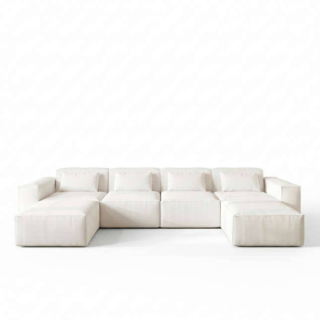 Solenza Mellow | 150" XL Cloud Modular U-Shaped Sectional + 2 Ottomans | Washable Velvet Sofa