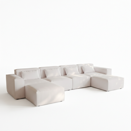 Solenza Mellow | 150" XL Cloud Modular U-Shaped Sectional + 2 Ottomans | Washable Velvet Sofa