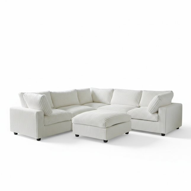 Solenza Palatina | 118" Cloud Modular V-Shaped Corner Sectional + Ottoman | Washable Plush Fabric