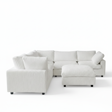 Solenza Palatina | 118" Cloud Modular V-Shaped Corner Sectional + Ottoman | Washable Plush Fabric