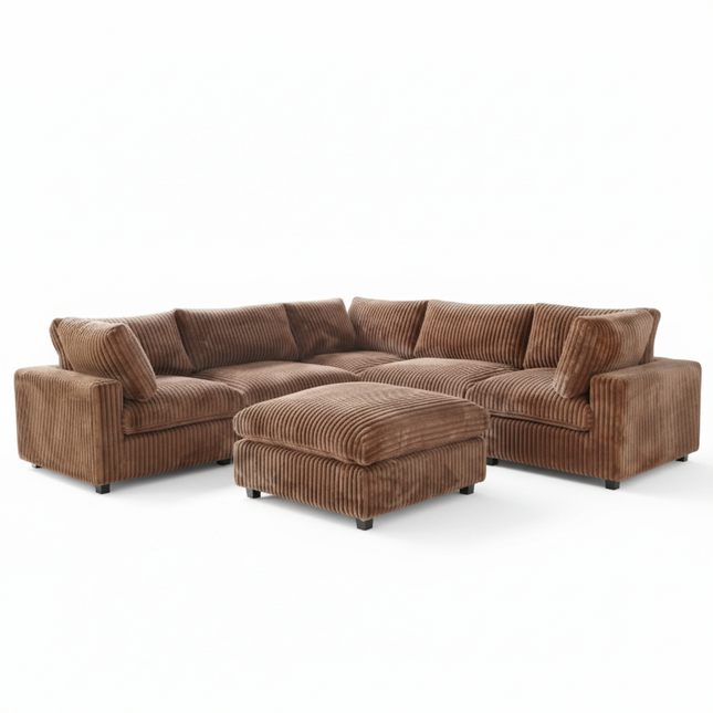 Solenza Palatina | 118" Cloud Modular V-Shaped Corner Sectional + Ottoman | Washable Plush Fabric