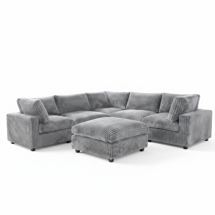 Solenza Palatina | 118" Cloud Modular V-Shaped Corner Sectional + Ottoman | Washable Plush Fabric