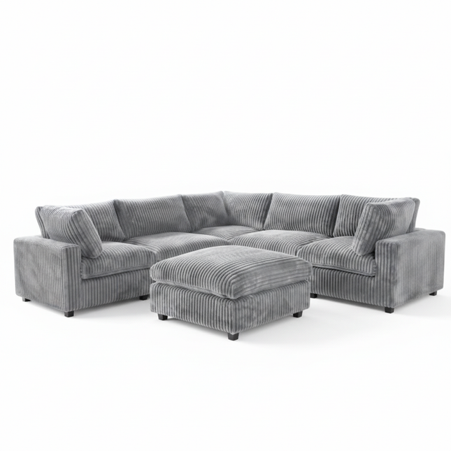 Solenza Palatina | 118" Cloud Modular V-Shaped Corner Sectional + Ottoman | Washable Plush Fabric