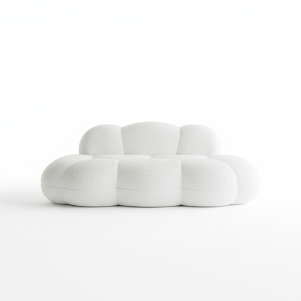 Solenza Cloud Bubble Sofa | White Sherpa Fleece 2-Seater Loveseat, Deep Seat Curved Design