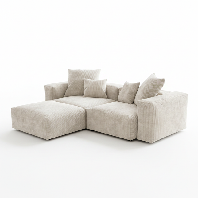 Solenza Haven | 102" Modular Corduroy L-Shaped Sectional + Ottoman | Washable & Pet-Friendly