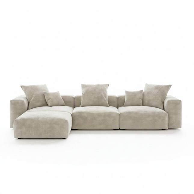 Solenza Haven | 142" Modular Corduroy L-Shaped Sectional + Ottoman | Washable & Pet-Friendly