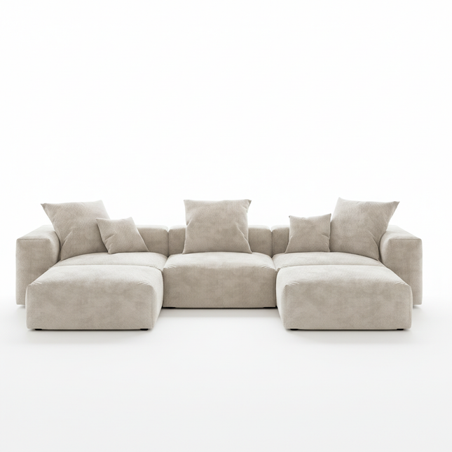 Solenza Haven | 142" Modular Corduroy U-Shaped Sectional + 2 Ottomans | Washable & Pet-Friendly