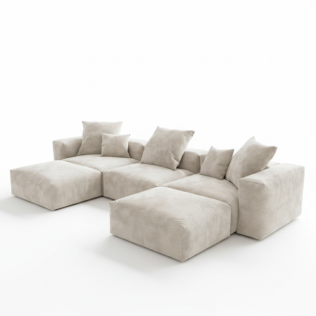 Solenza Haven | 142" Modular Corduroy U-Shaped Sectional + 2 Ottomans | Washable & Pet-Friendly
