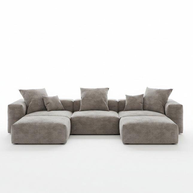 Solenza Haven | 142" Modular Corduroy U-Shaped Sectional + 2 Ottomans | Washable & Pet-Friendly