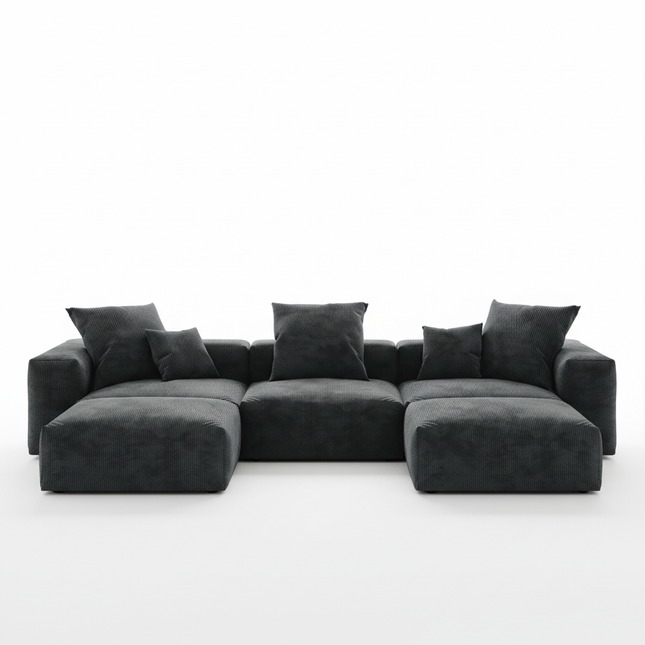 Solenza Haven | 142" Modular Corduroy U-Shaped Sectional + 2 Ottomans | Washable & Pet-Friendly