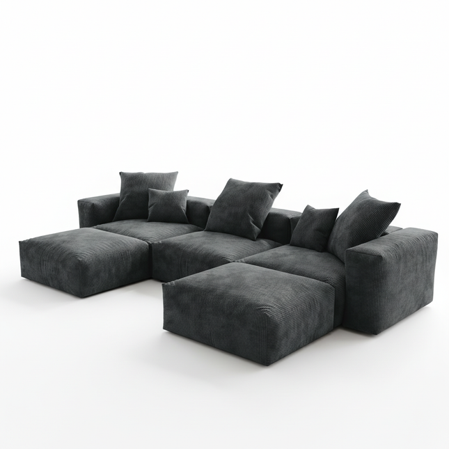 Solenza Haven | 142" Modular Corduroy U-Shaped Sectional + 2 Ottomans | Washable & Pet-Friendly