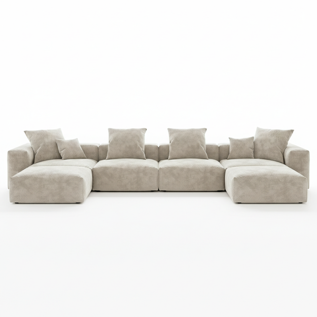 Solenza Haven | 181" XL Modular Corduroy U-Shaped Sectional + 2 Ottomans | Washable & Pet-Friendly