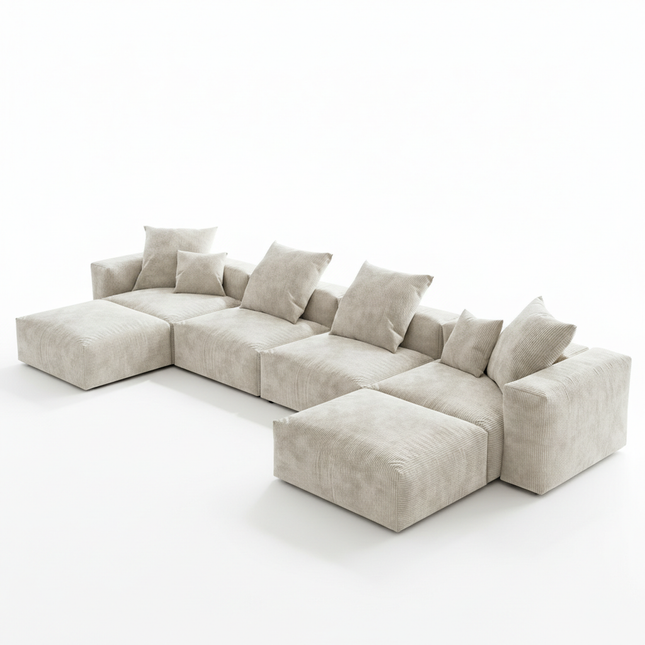 Solenza Haven | 181" XL Modular Corduroy U-Shaped Sectional + 2 Ottomans | Washable & Pet-Friendly