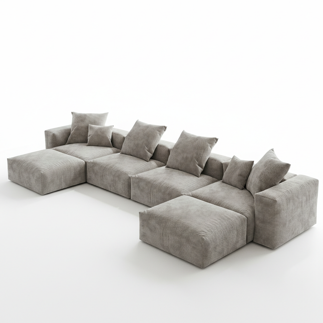 Solenza Haven | 181" XL Modular Corduroy U-Shaped Sectional + 2 Ottomans | Washable & Pet-Friendly