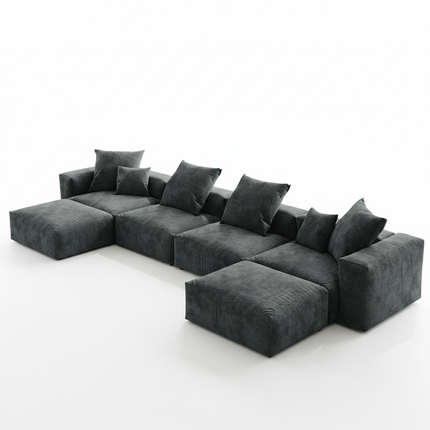 Solenza Haven | 181" XL Modular Corduroy U-Shaped Sectional + 2 Ottomans | Washable & Pet-Friendly