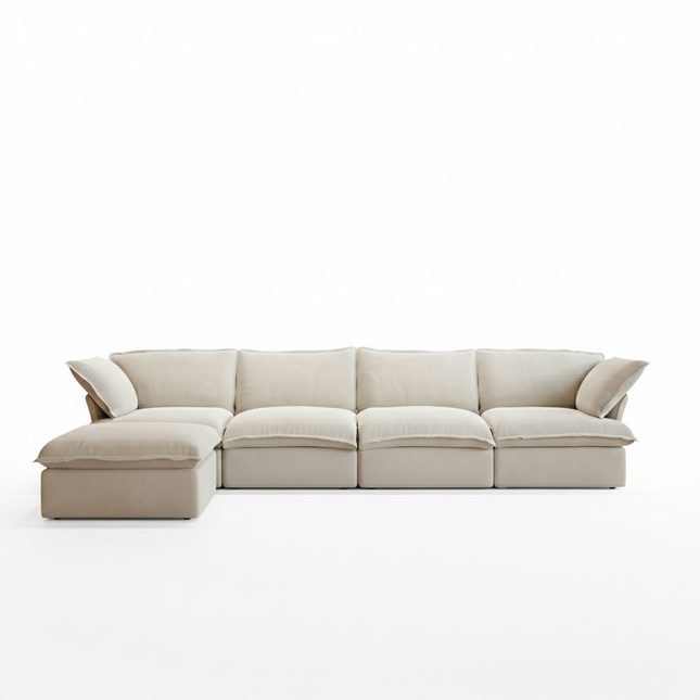 Solenza Lounge | 162" Cloud Modular L-Shape + Ottoman | Washable Sofa
