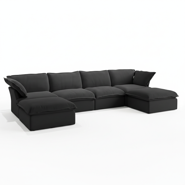 Solenza Lounge | 162" Cloud Modular U-Shape + 2 Ottomans | Washable Sofa