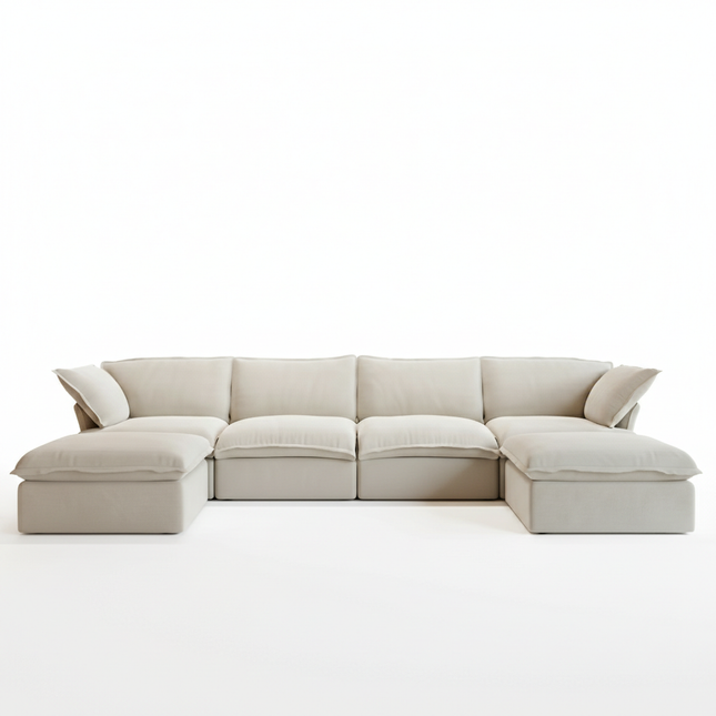 Solenza Lounge | 162" Cloud Modular U-Shape + 2 Ottomans | Washable Sofa