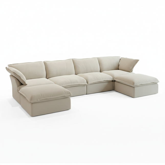 Solenza Lounge | 162" Cloud Modular U-Shape + 2 Ottomans | Washable Sofa