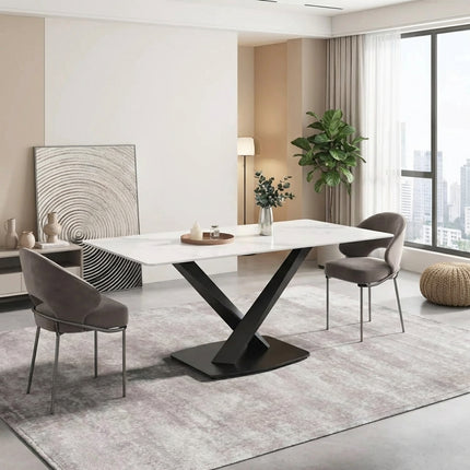 Marbela Dining Table | 70" Rectangular White Marble Dining Table | Black Metal Base – Seats 6, Modern Luxury Design