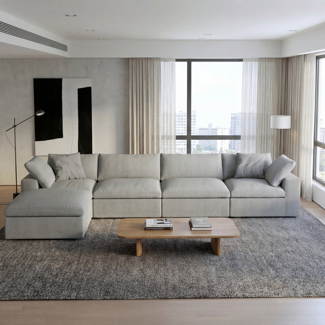 Solenza Nuvia | 160" L-Shaped Cloud Modular Sofa with Ottoman | Washable