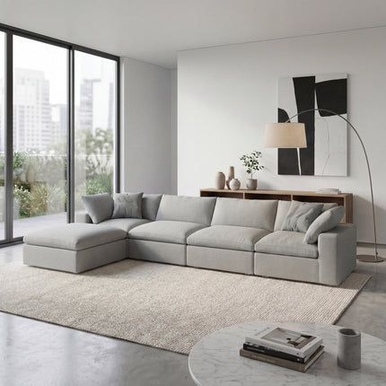Solenza Nuvia | 160" L-Shaped Cloud Modular Sofa with Ottoman | Washable