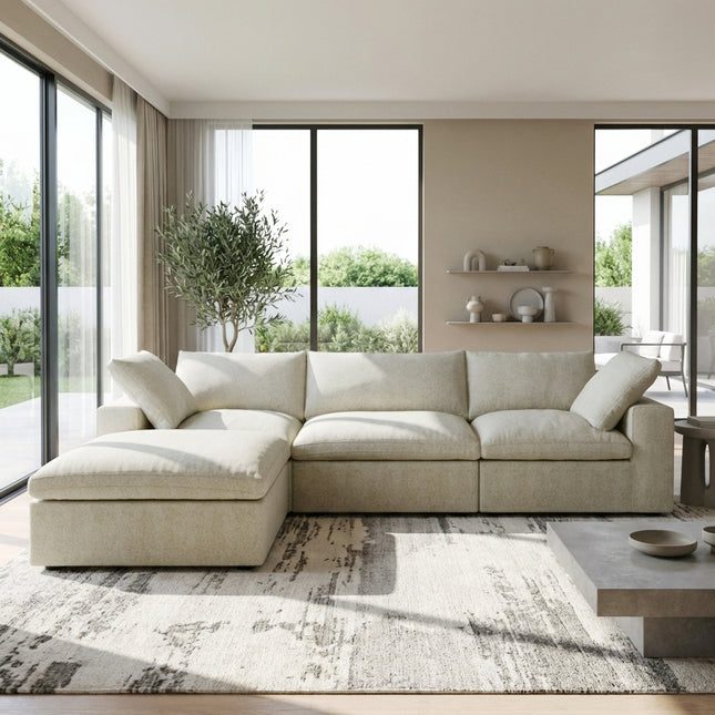 Solenza Nuvia | 120" Cloud Modular Sectional Sofa with Ottoman | Washable