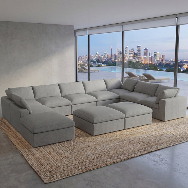 Solenza Nuvia | 201" U-Shaped Cloud Modular 9-Seat with 2 Ottomans | Washable