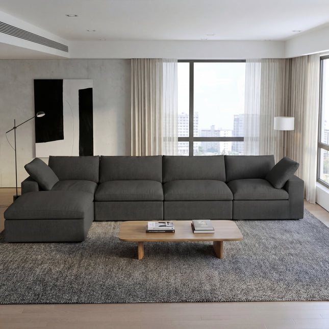 Solenza Nuvia | 160" L-Shaped Cloud Modular Sofa with Ottoman | Washable