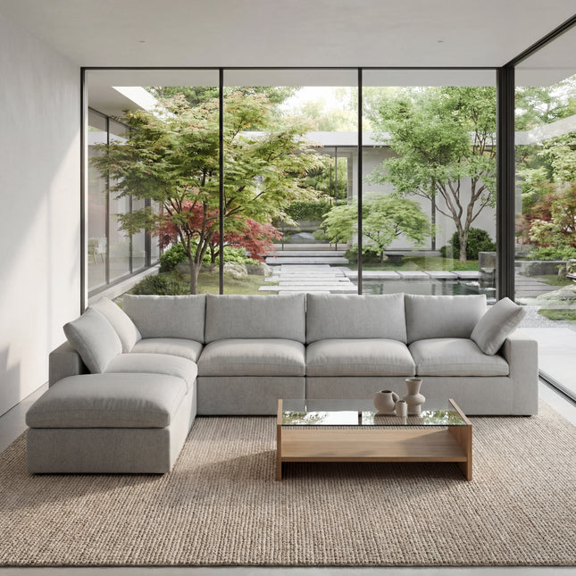 Solenza Nuvia | 160" V-Shaped Cloud Modular 4-Seat + Ottoman | Washable