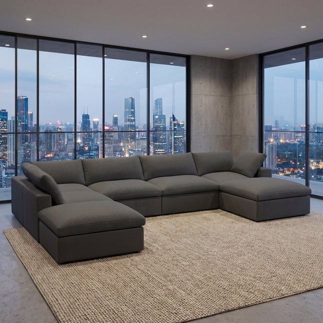 Solenza Nuvia | 160" Cloud Modular 7-Seat Sofa with 2 Ottomans | Washable