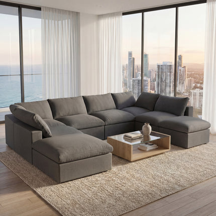 Solenza Nuvia | 160" U-Shaped Cloud Modular 8-Seat with 2 Ottomans | Washable