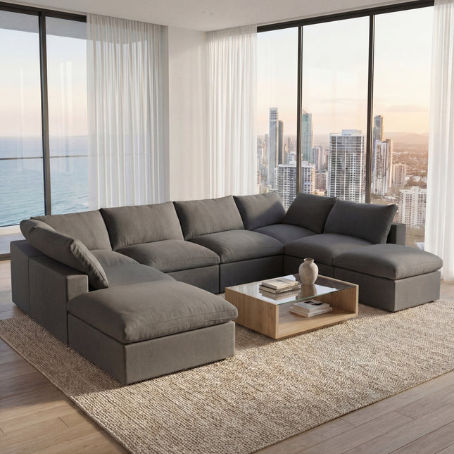 Solenza Nuvia | 160" U-Shaped Cloud Modular 8-Seat with 2 Ottomans | Washable
