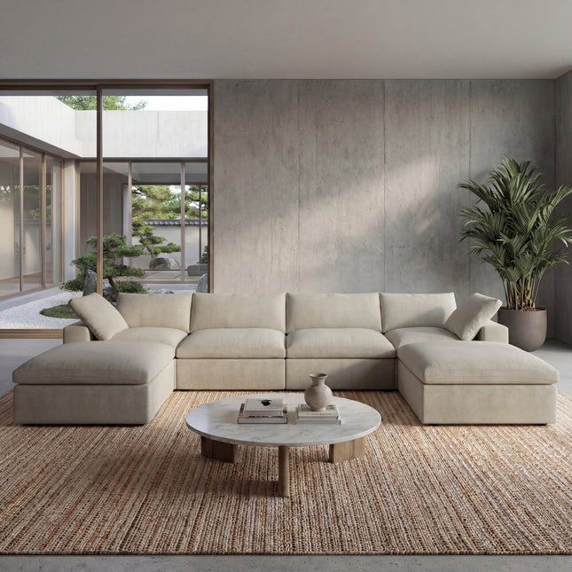 Solenza Nuvia | 160" U-Shaped Cloud Modular Sofa with 2 Ottomans | Washable