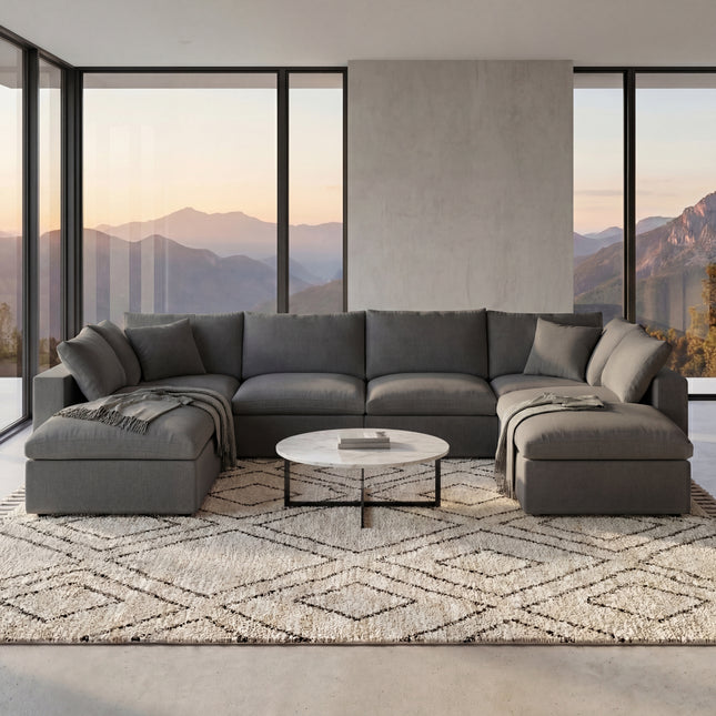 Solenza Nuvia | 160" U-Shaped Cloud Modular 8-Seat with 2 Ottomans | Washable