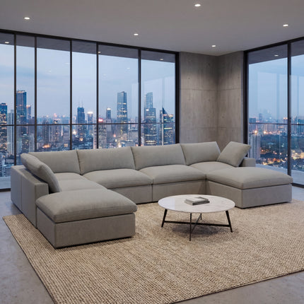 Solenza Nuvia | 160" Cloud Modular 7-Seat Sofa with 2 Ottomans | Washable