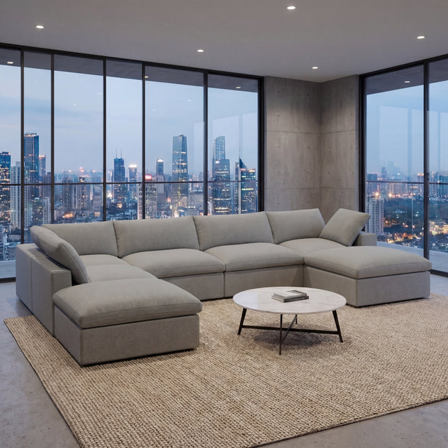 Solenza Nuvia | 160" Cloud Modular 7-Seat Sofa with 2 Ottomans | Washable