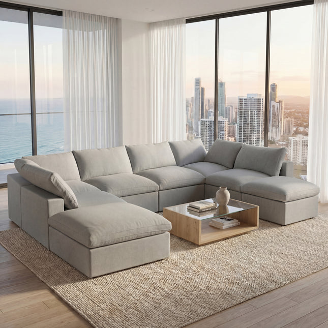 Solenza Nuvia | 160" U-Shaped Cloud Modular 8-Seat with 2 Ottomans | Washable
