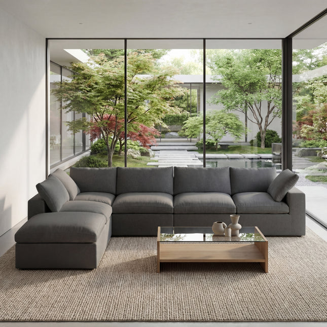 Solenza Nuvia | 160" V-Shaped Cloud Modular 4-Seat + Ottoman | Washable