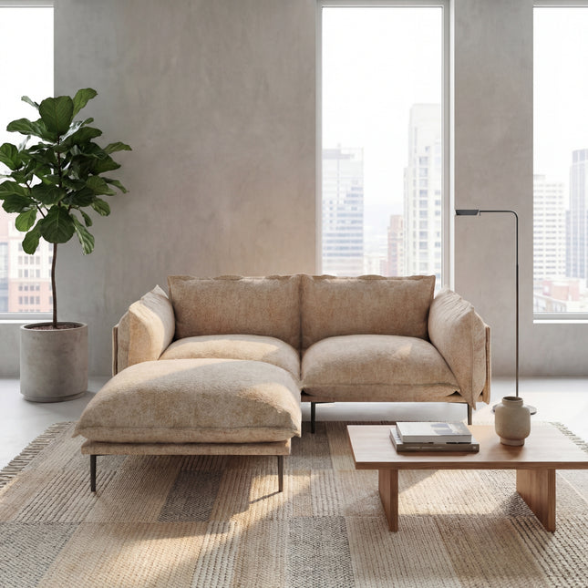 Solenza Aurora | 75" Cloud Modular 2-Seater Sectional + Ottoman - Washable Velvet