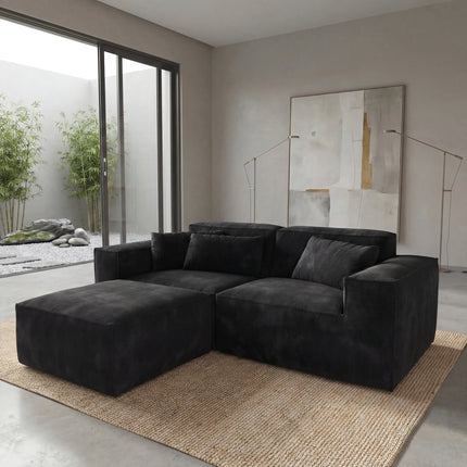 Solenza Mellow | 83" Cloud Modular 2-Seater Sectional + Ottoman | Washable Velvet Sofa