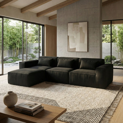 Solenza Mellow | 118" Cloud Modular 3-Seater Sectional + Ottoman | Washable Velvet Sofa