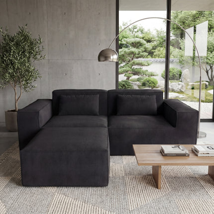 Solenza Mellow | 83" Cloud Modular 2-Seater Sectional + Ottoman | Washable Velvet Sofa