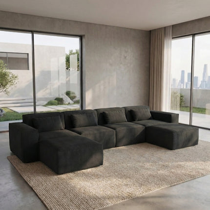 Solenza Mellow | 150" XL Cloud Modular U-Shaped Sectional + 2 Ottomans | Washable Velvet Sofa