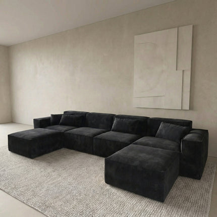 Solenza Mellow | 150" XL Cloud Modular U-Shaped Sectional + 2 Ottomans | Washable Velvet Sofa