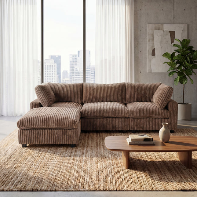 Solenza Palatina | 118" Cloud Modular 3-Seater Sectional + Ottoman | Washable Plush Fabric